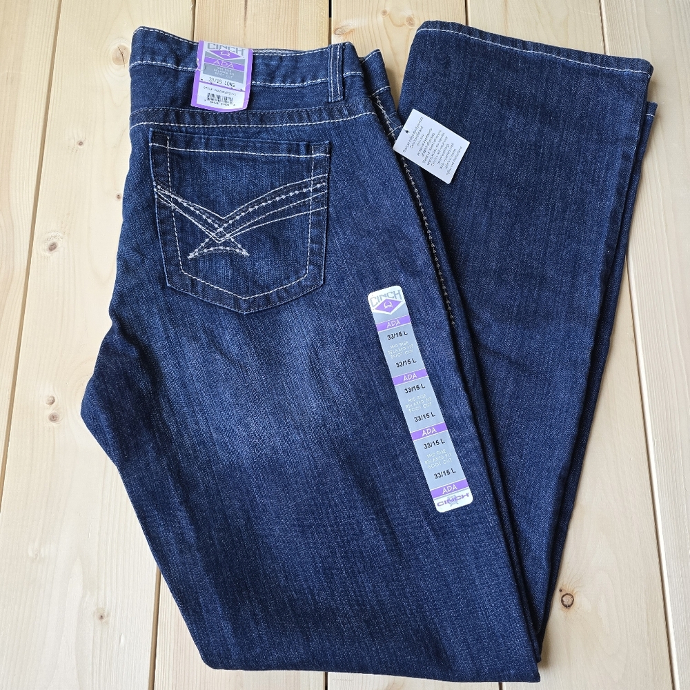 Cinch Ada Mid Rise Relaxed Fit Boot Cut Dark Wash Jeans 33/15 Long NEW